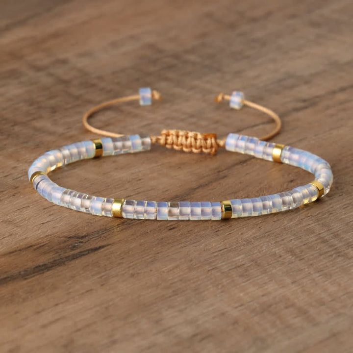 Braided Bracelet with 2.4 mm Natural Stone Rollers - Seraphina-Opalite-The Livary