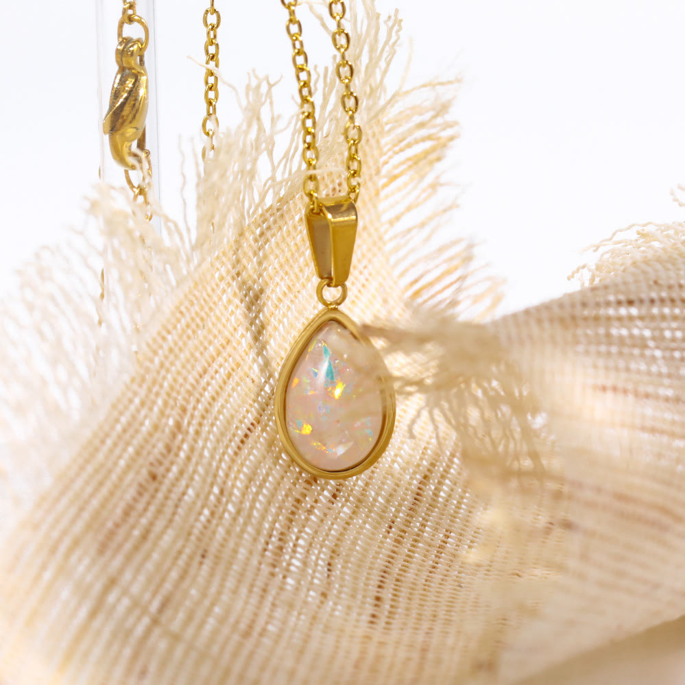 18K Natural Opal Drop Pendant Necklace - Eloise-The Livary