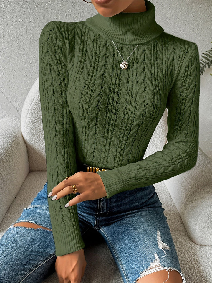 Plain Cable Knit Sweater for Women - Amara-Olive green-S-The Livary