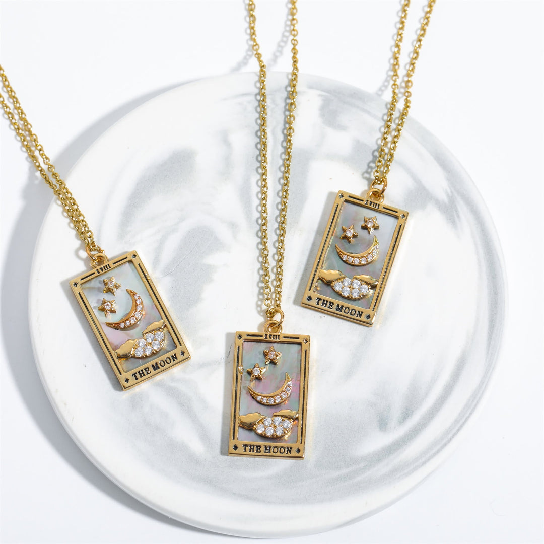 Zirconia Gold-Plated Tarot Drop Pendant Necklace - Amara-The Empress-The Livary