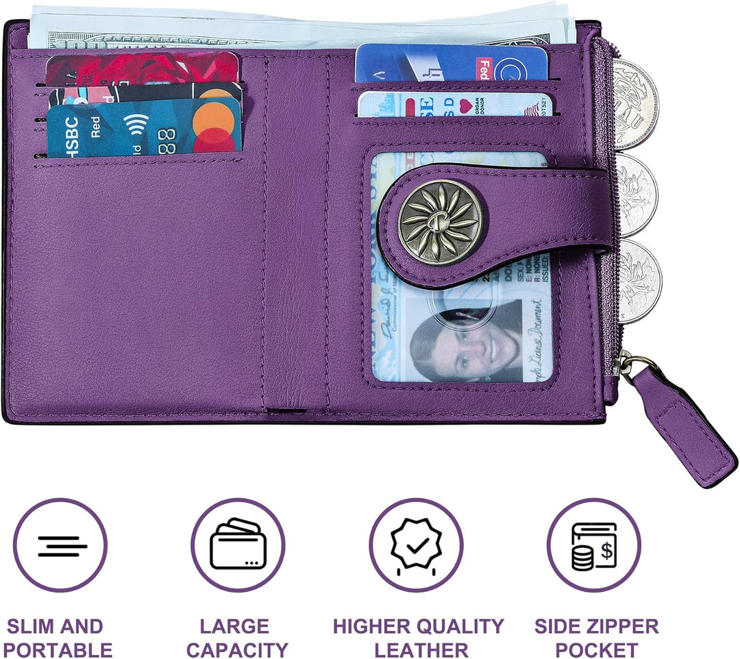 Slim Bifold RFID Ladies Wallet with Zipped Pocket - Claire-Green-The Livary