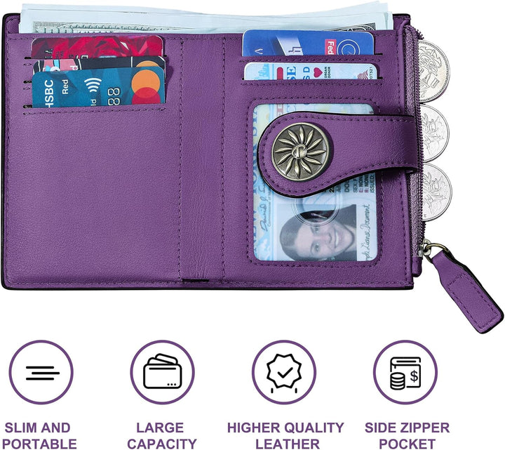 Slim Bifold RFID Ladies Wallet with Zipped Pocket - Claire-Green-The Livary