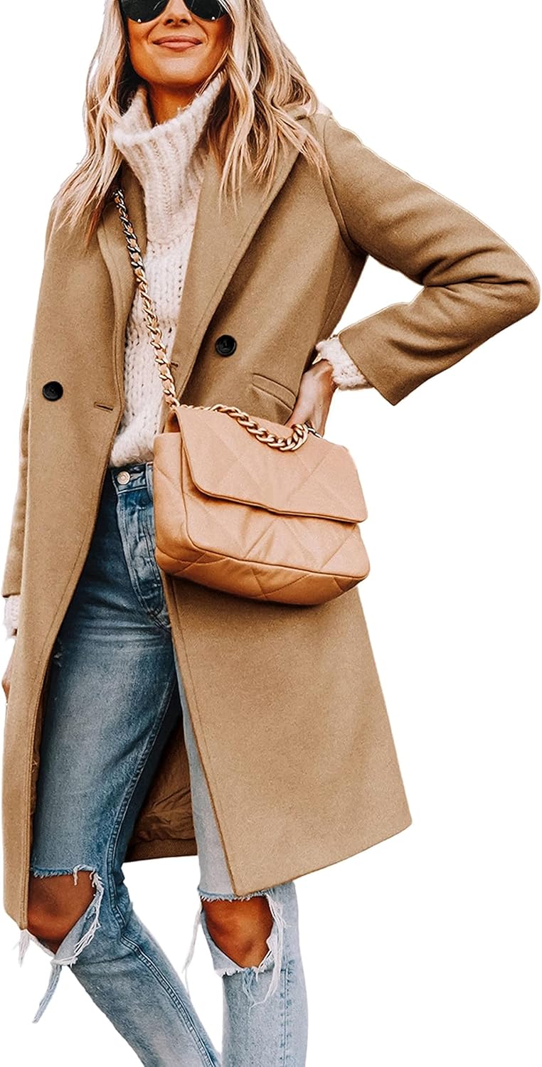 Ladies' Winter Wool Coat with Notch Lapels - Sofia-Khaki-XS-The Livary