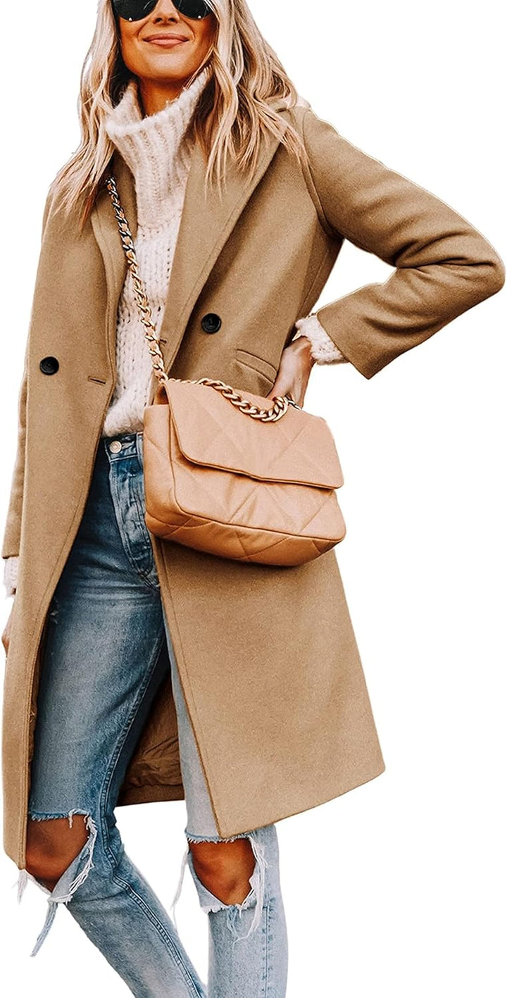 Ladies' Winter Wool Coat with Notch Lapels - Sofia-Khaki-XS-The Livary