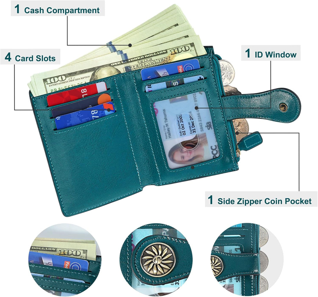 Slim Bifold RFID Ladies Wallet with Zipped Pocket - Claire-Green-The Livary