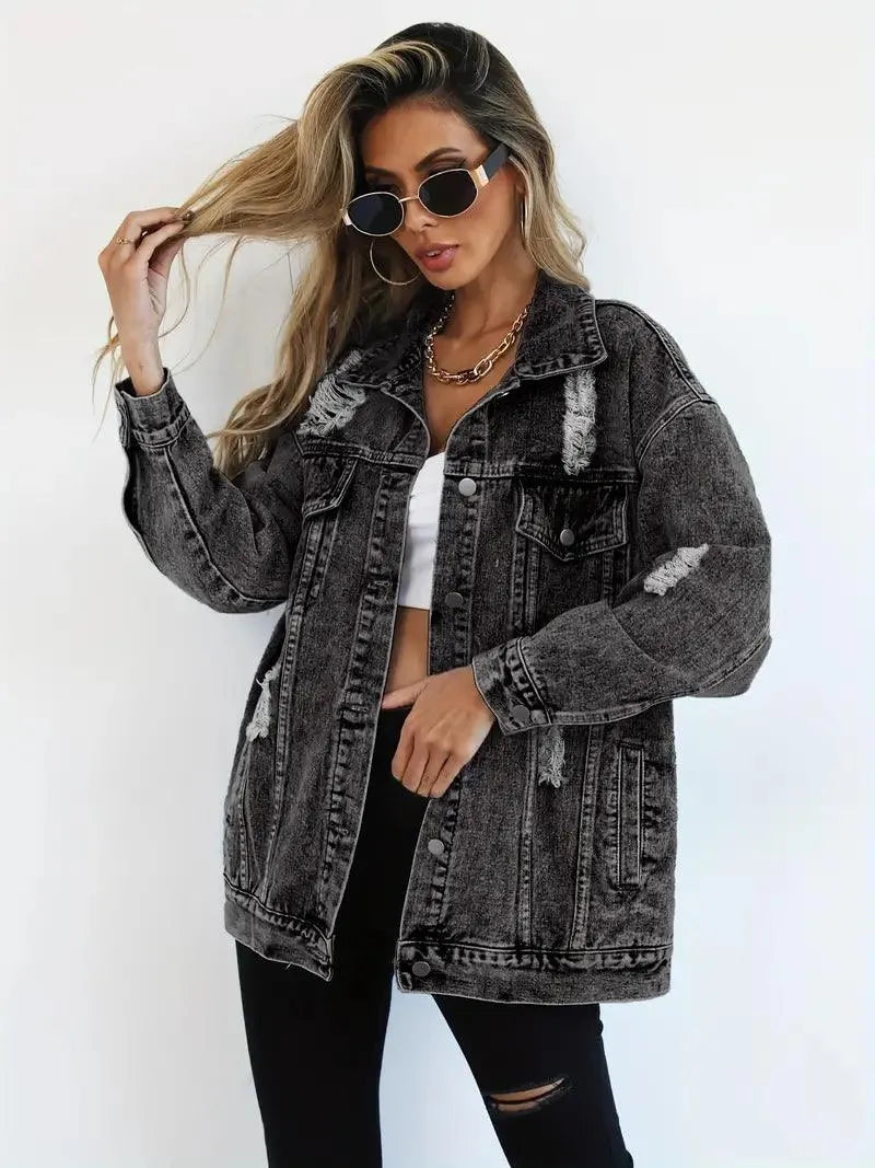 Waterproof & Lined Oversized Women's Denim Jacket with Hood – Talia-Blue-S-The Livary