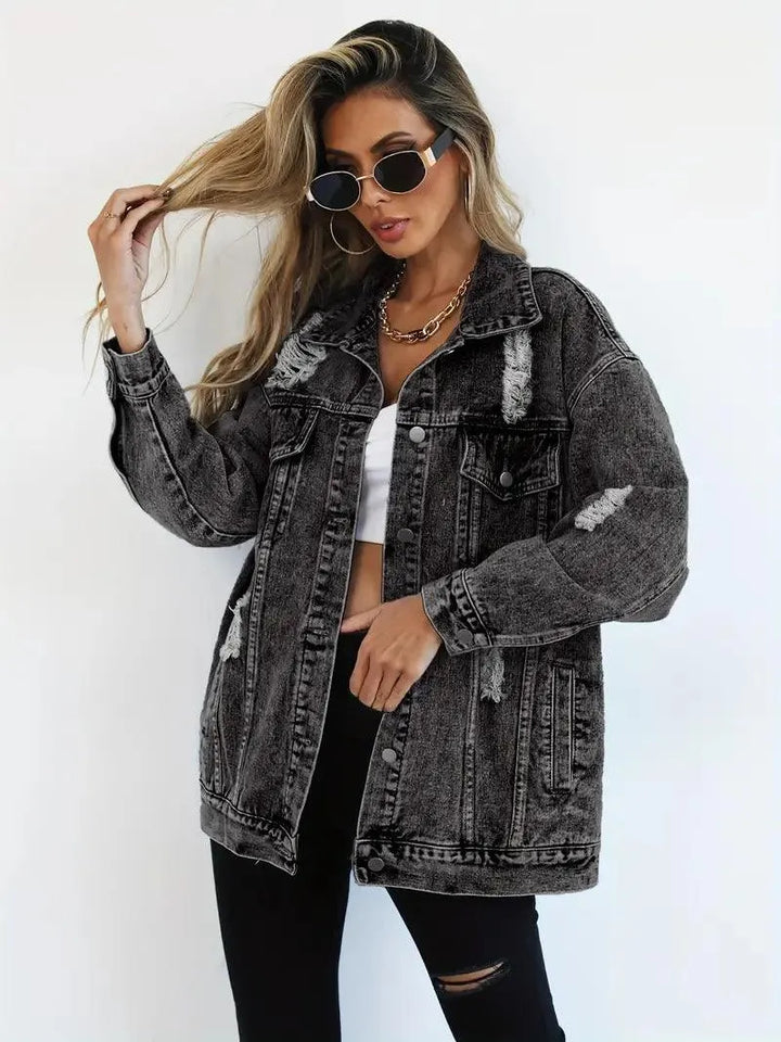 Waterproof & Lined Oversized Women's Denim Jacket with Hood – Talia-Blue-S-The Livary