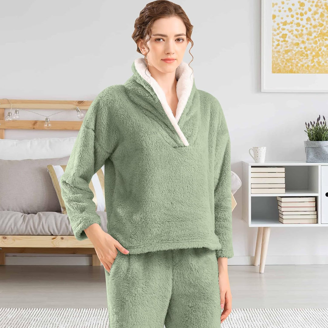 Fluffy Pyjama Set for Women - CozyPlush-Dark blue-S-The Livary