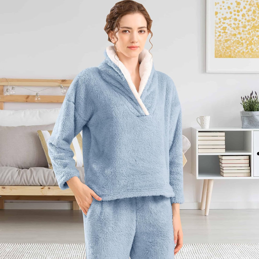 Fluffy Pyjama Set for Women - CozyPlush-Dark blue-S-The Livary