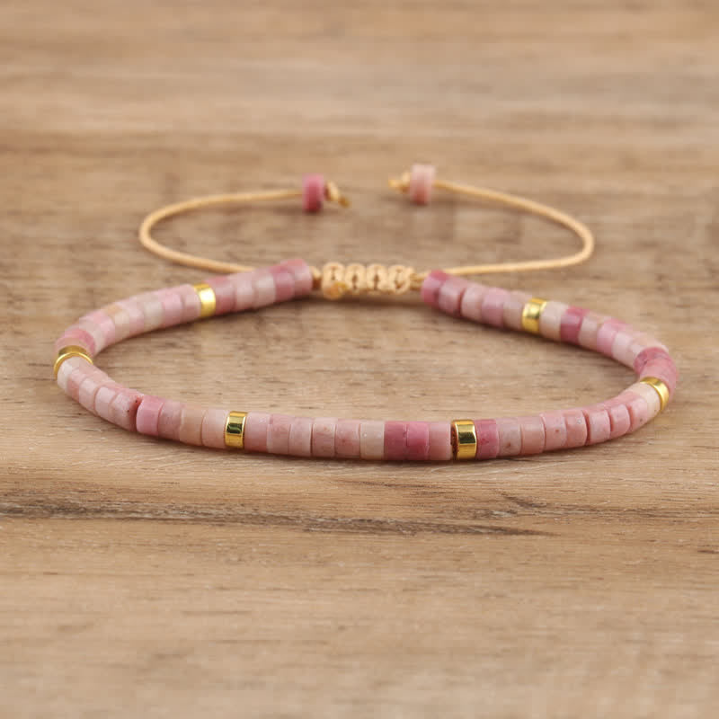Braided Bracelet with 2.4 mm Natural Stone Rollers - Seraphina-Plum tourmaline-The Livary