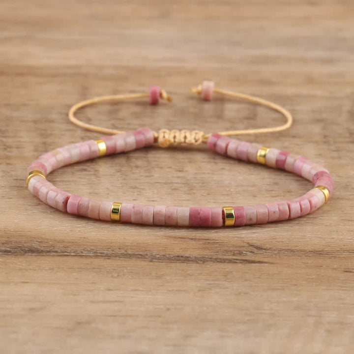 Braided Bracelet with 2.4 mm Natural Stone Rollers - Seraphina-Plum tourmaline-The Livary