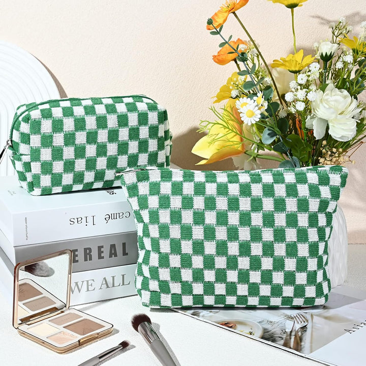 Must-Have Checked Make-up Bag Set-Green-The Livary
