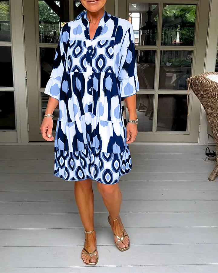 Trendy short-sleeved dress with abstract print & loose fit – Liora-Blue-S-The Livary