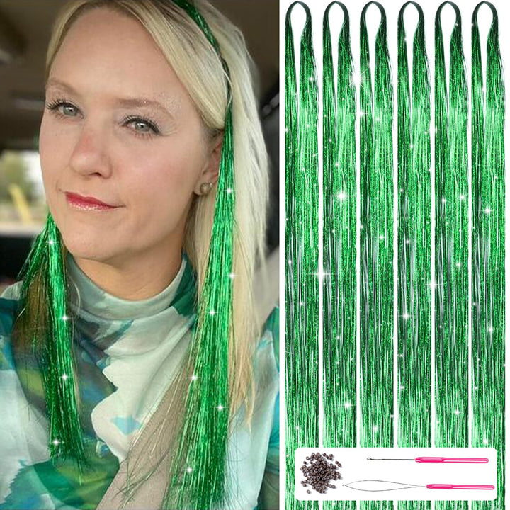 Sparkling Hair Tinsel Kit – Strands of Glitter!-Green-The Livary