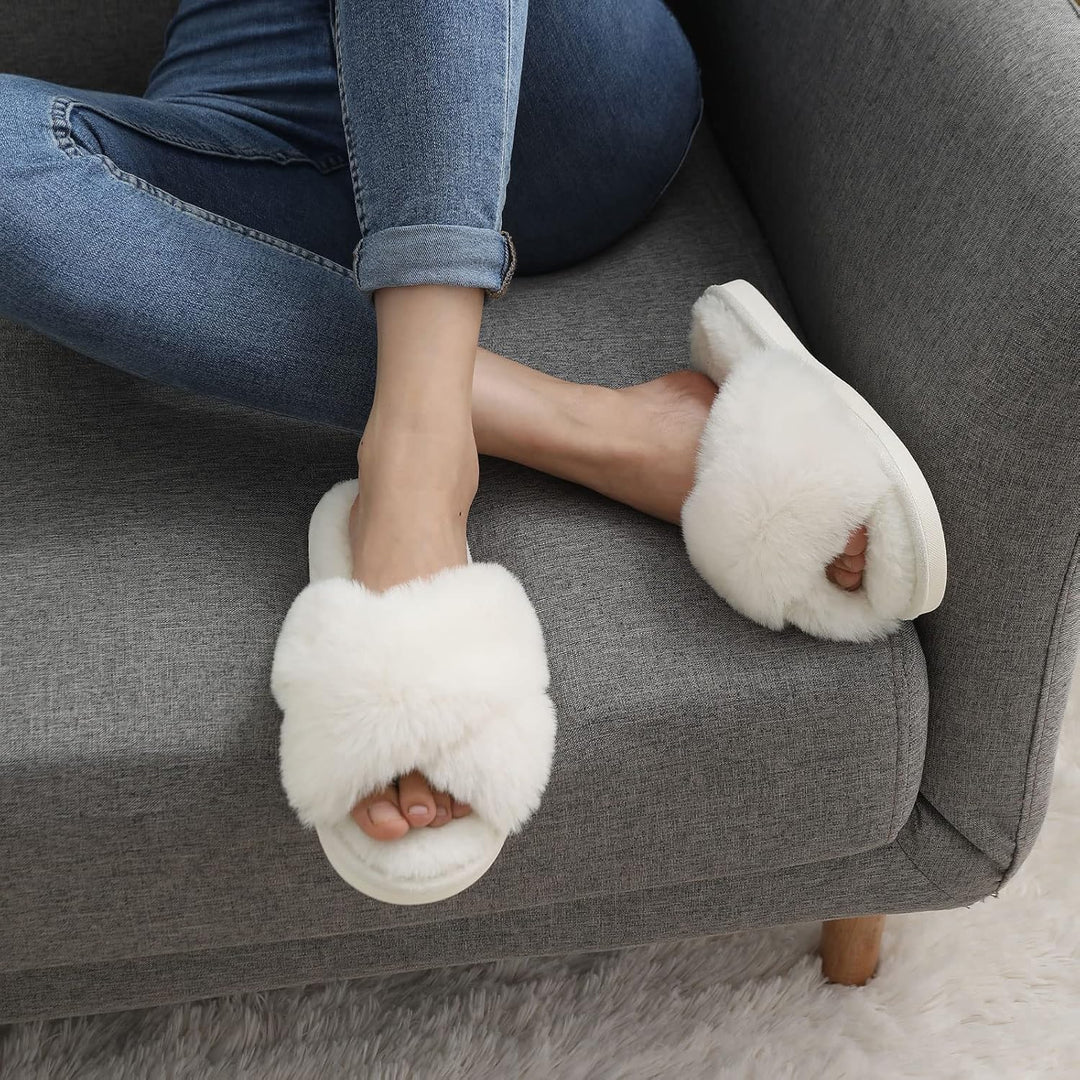 Fuzzy Slippers with Memory Foam - CloudStep-Black-4-The Livary