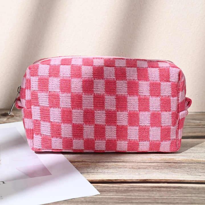 Must-Have Checked Make-up Bag Set-Red-The Livary