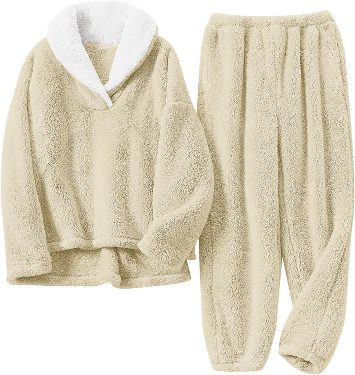 Fluffy Pyjama Set for Women - CozyPlush-White-S-The Livary