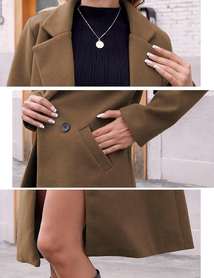 Ladies' Winter Wool Coat with Notch Lapels - Sofia-Beige-XS-The Livary