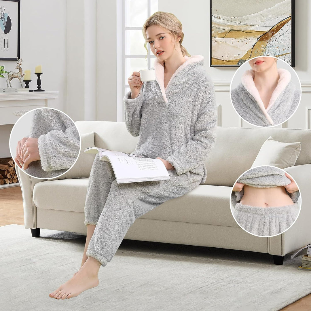 Fluffy Pyjama Set for Women - CozyPlush-Dark blue-S-The Livary