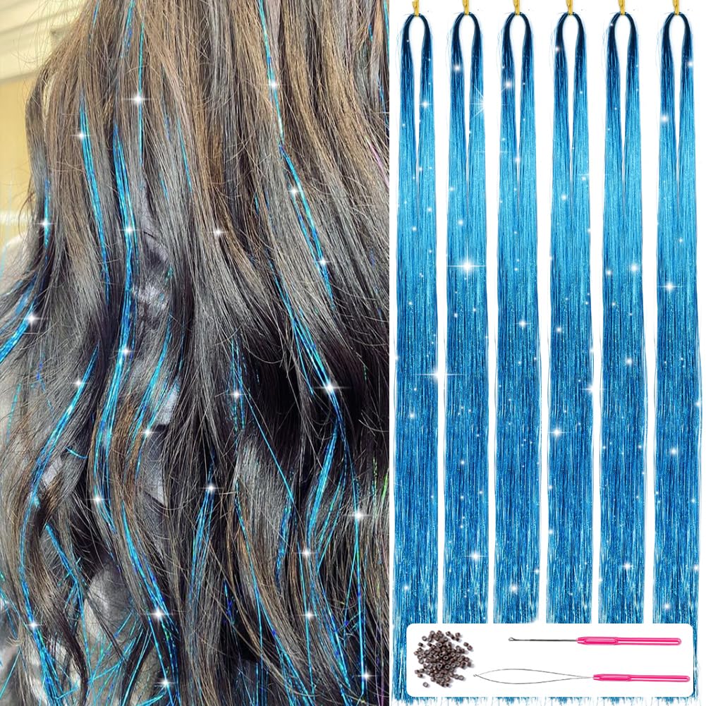 Sparkling Hair Tinsel Kit – Strands of Glitter!-Heavenly blue-The Livary