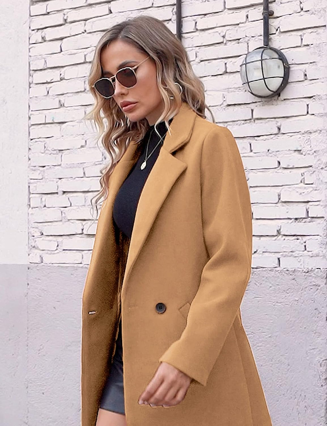 Ladies' Winter Wool Coat with Notch Lapels - Sofia-Beige-XS-The Livary