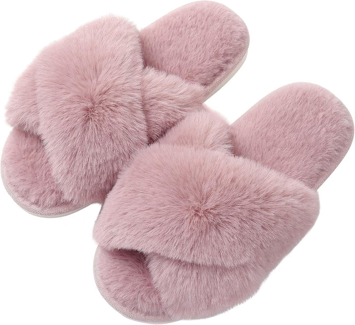 Fuzzy Slippers with Memory Foam - CloudStep-Light Pink-4-The Livary