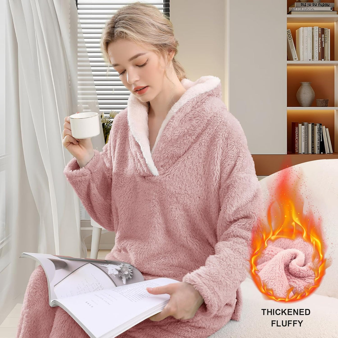 Fluffy Pyjama Set for Women - CozyPlush-Dark blue-S-The Livary