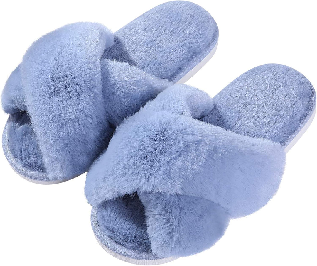 Fuzzy Slippers with Memory Foam - CloudStep-Blue-4-The Livary