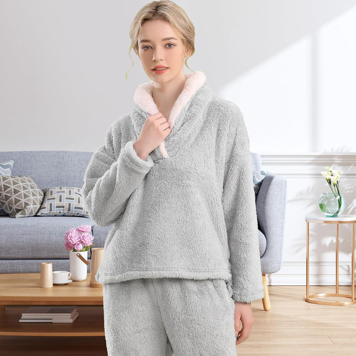 Fluffy Pyjama Set for Women - CozyPlush-Dark blue-S-The Livary