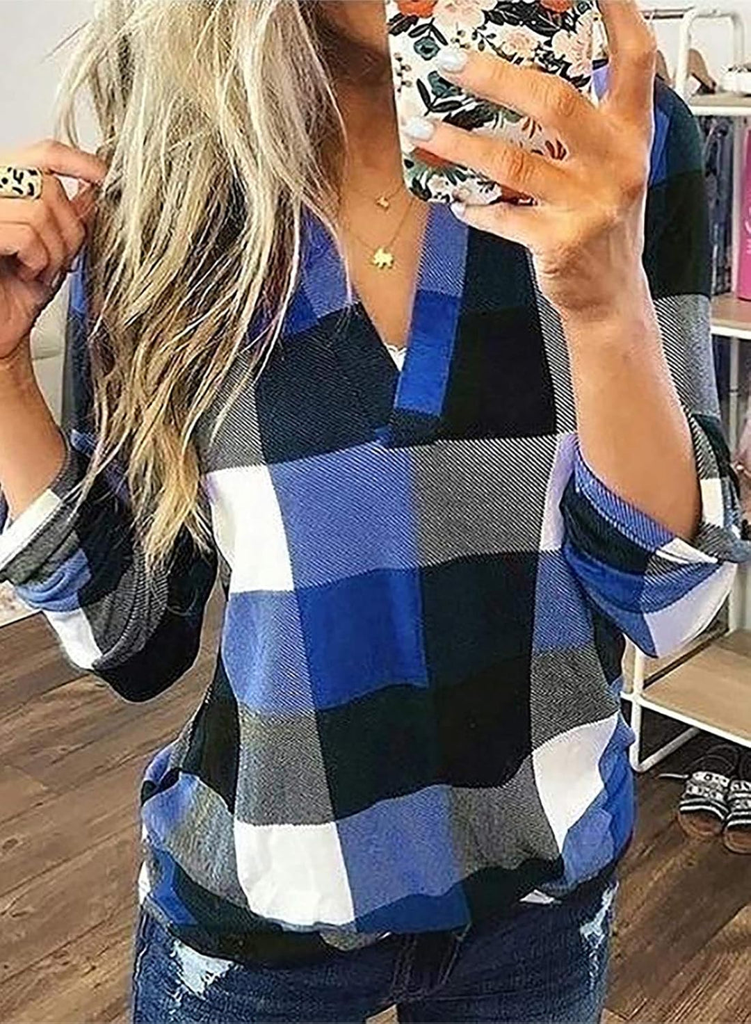 Stylish Casual Checked Ladies' Blouse - Lara-Black-S-The Livary