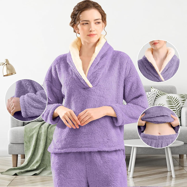 Fluffy Pyjama Set for Women - CozyPlush-Dark blue-S-The Livary