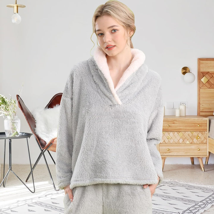 Fluffy Pyjama Set for Women - CozyPlush-Dark blue-S-The Livary