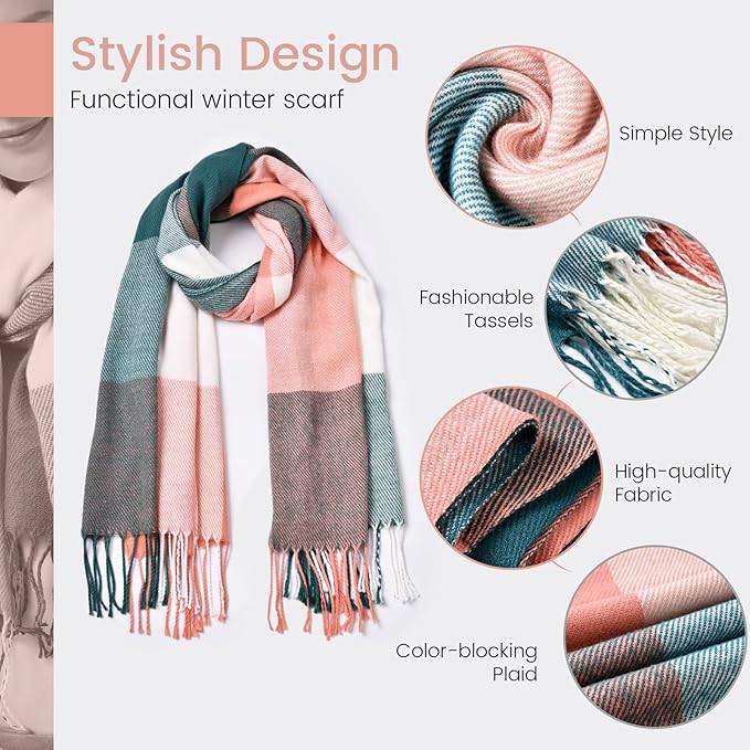 Soft Cashmere Winter Scarf - Martha-Pink Green Checked-The Livary