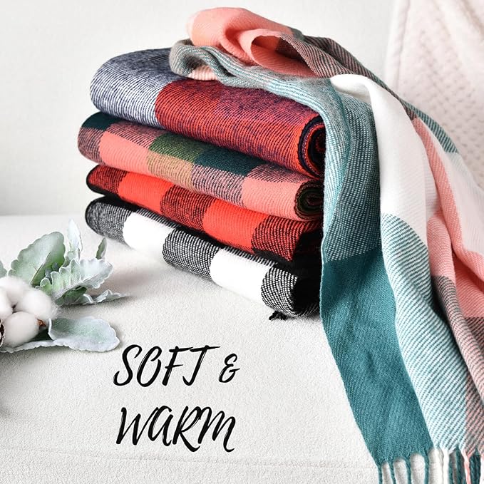 Soft Cashmere Winter Scarf - Martha-Pink Green Checked-The Livary