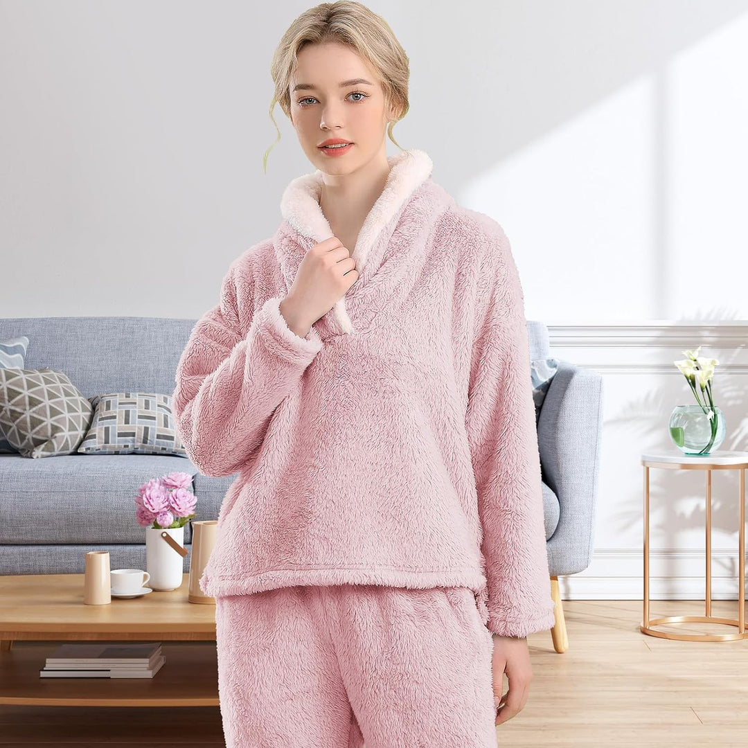 Fluffy Pyjama Set for Women - CozyPlush-Dark blue-S-The Livary