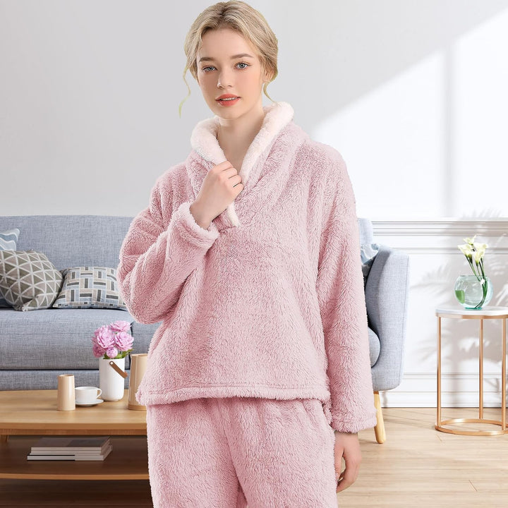Fluffy Pyjama Set for Women - CozyPlush-Dark blue-S-The Livary