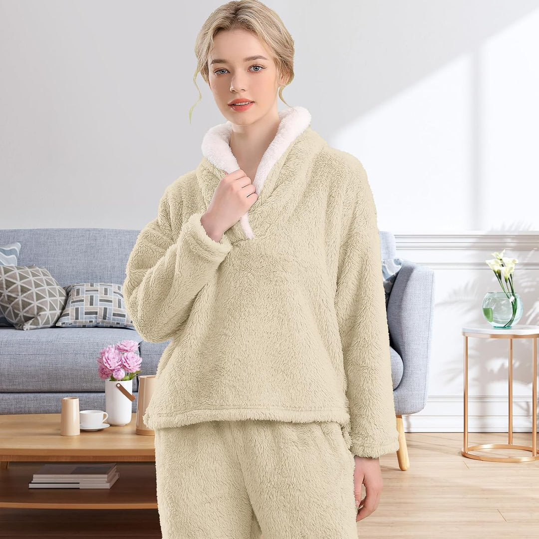 Fluffy Pyjama Set for Women - CozyPlush-Dark blue-S-The Livary