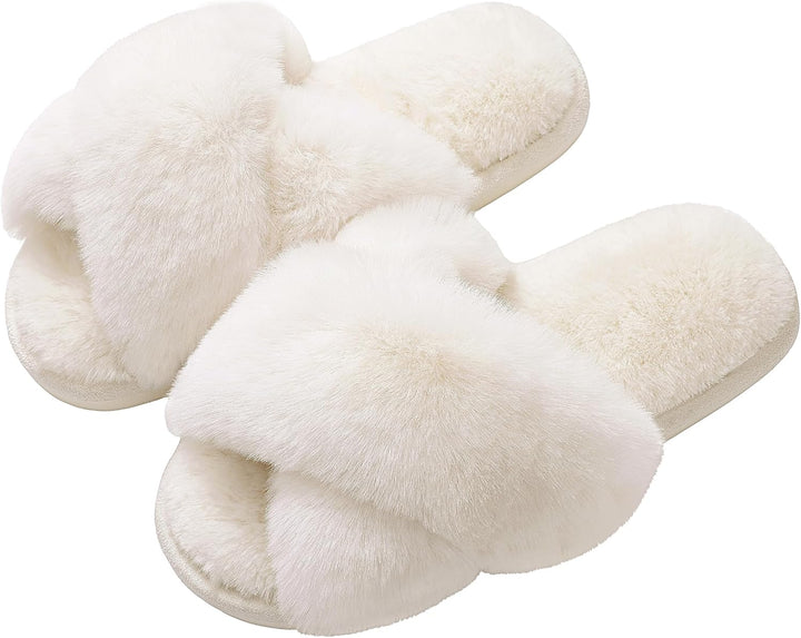Fuzzy Slippers with Memory Foam - CloudStep-White-4-The Livary