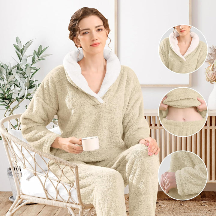 Fluffy Pyjama Set for Women - CozyPlush-Dark blue-S-The Livary