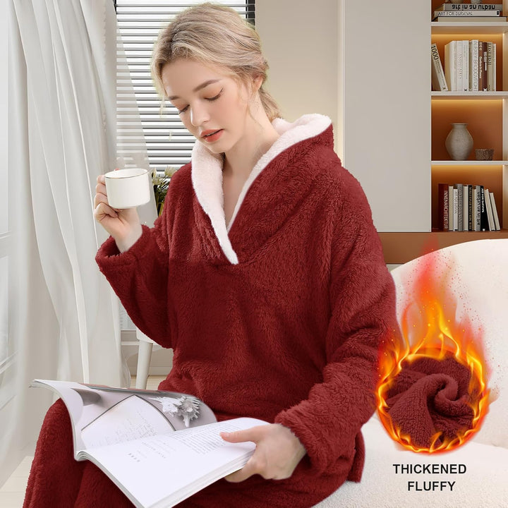 Fluffy Pyjama Set for Women - CozyPlush-Dark blue-S-The Livary