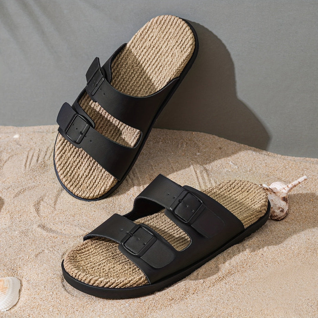 Stylish men's summer slip-ons with adjustable straps - GripStep-Black-6.5-The Livary