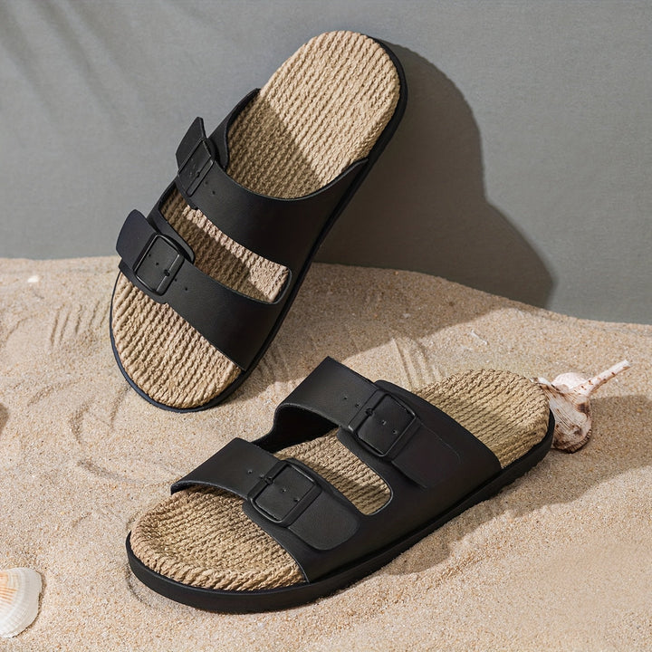 Stylish men's summer slip-ons with adjustable straps - GripStep-Black-6.5-The Livary