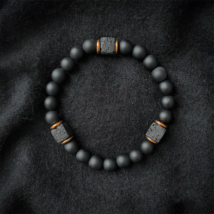 Black Onyx and Lava Stone Cube Balance Bracelet - Aurelia-Onyx-Gold-The Livary
