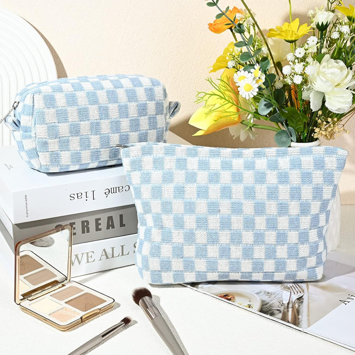 Must-Have Checked Make-up Bag Set-Blue-The Livary