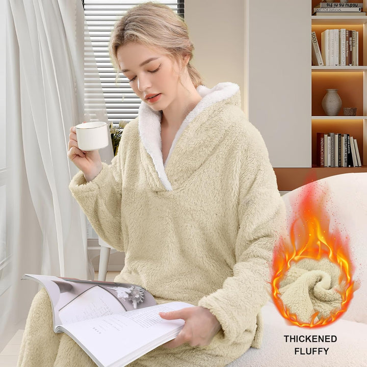 Fluffy Pyjama Set for Women - CozyPlush-Dark blue-S-The Livary