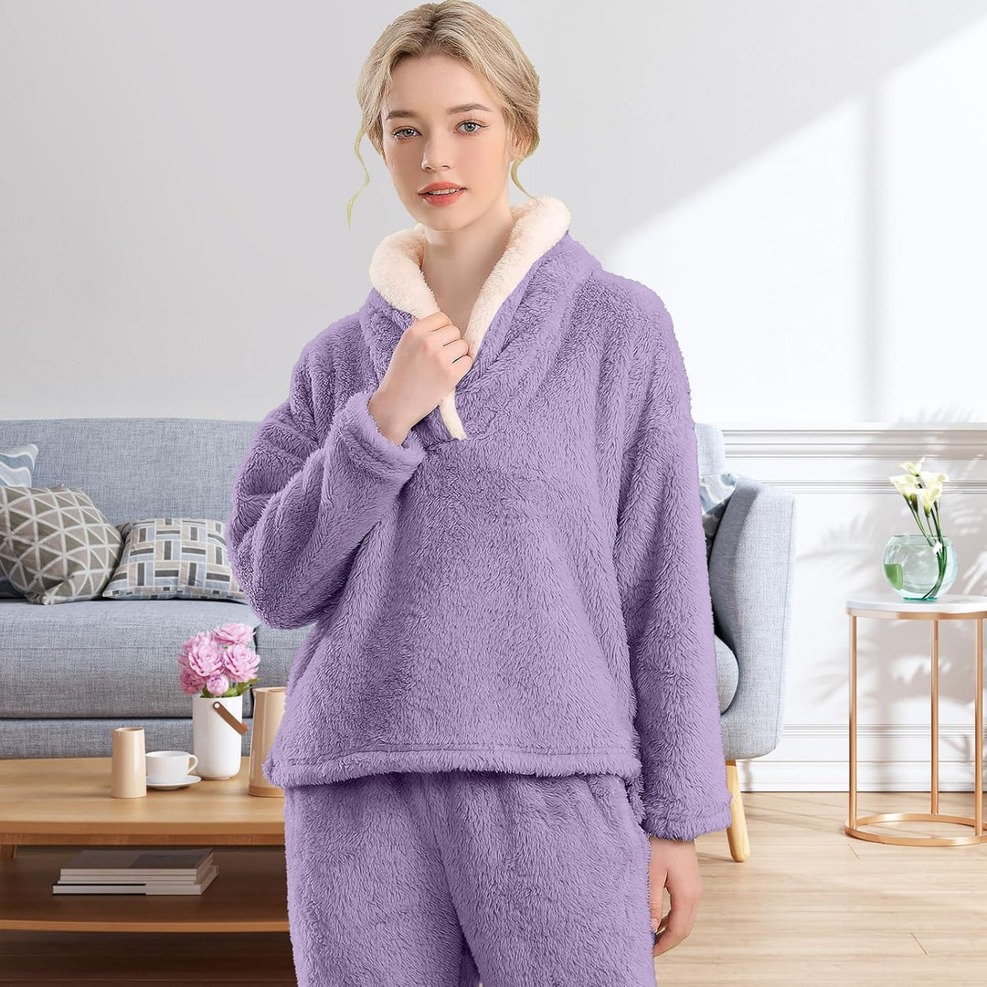 Fluffy Pyjama Set for Women - CozyPlush-Dark blue-S-The Livary
