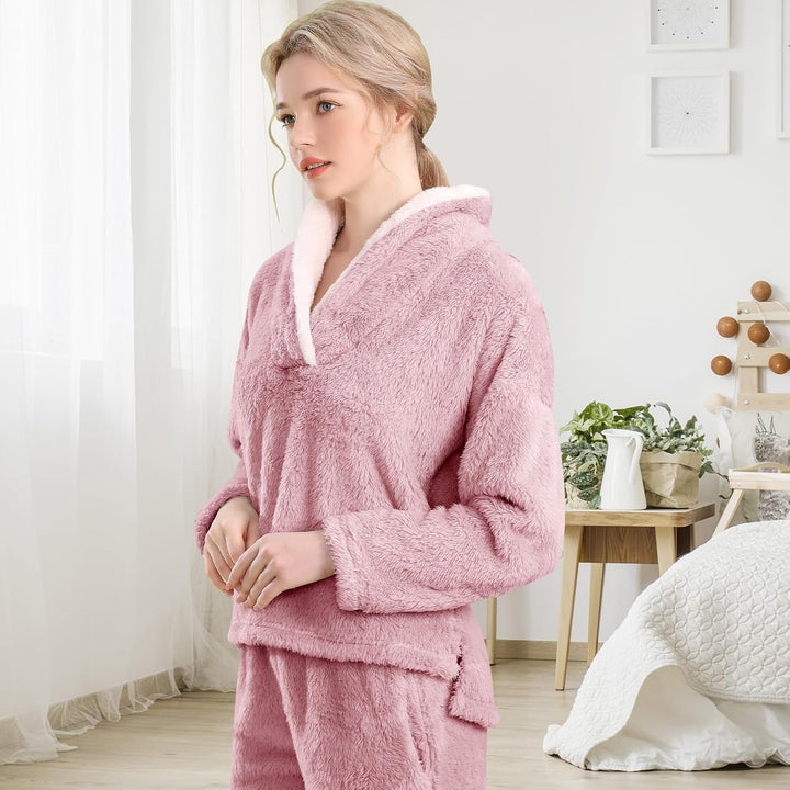 Fluffy Pyjama Set for Women - CozyPlush-Dark blue-S-The Livary