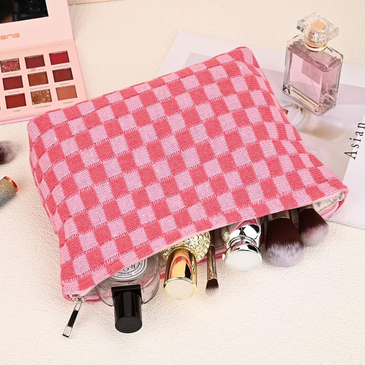 Must-Have Checked Make-up Bag Set-Red-The Livary