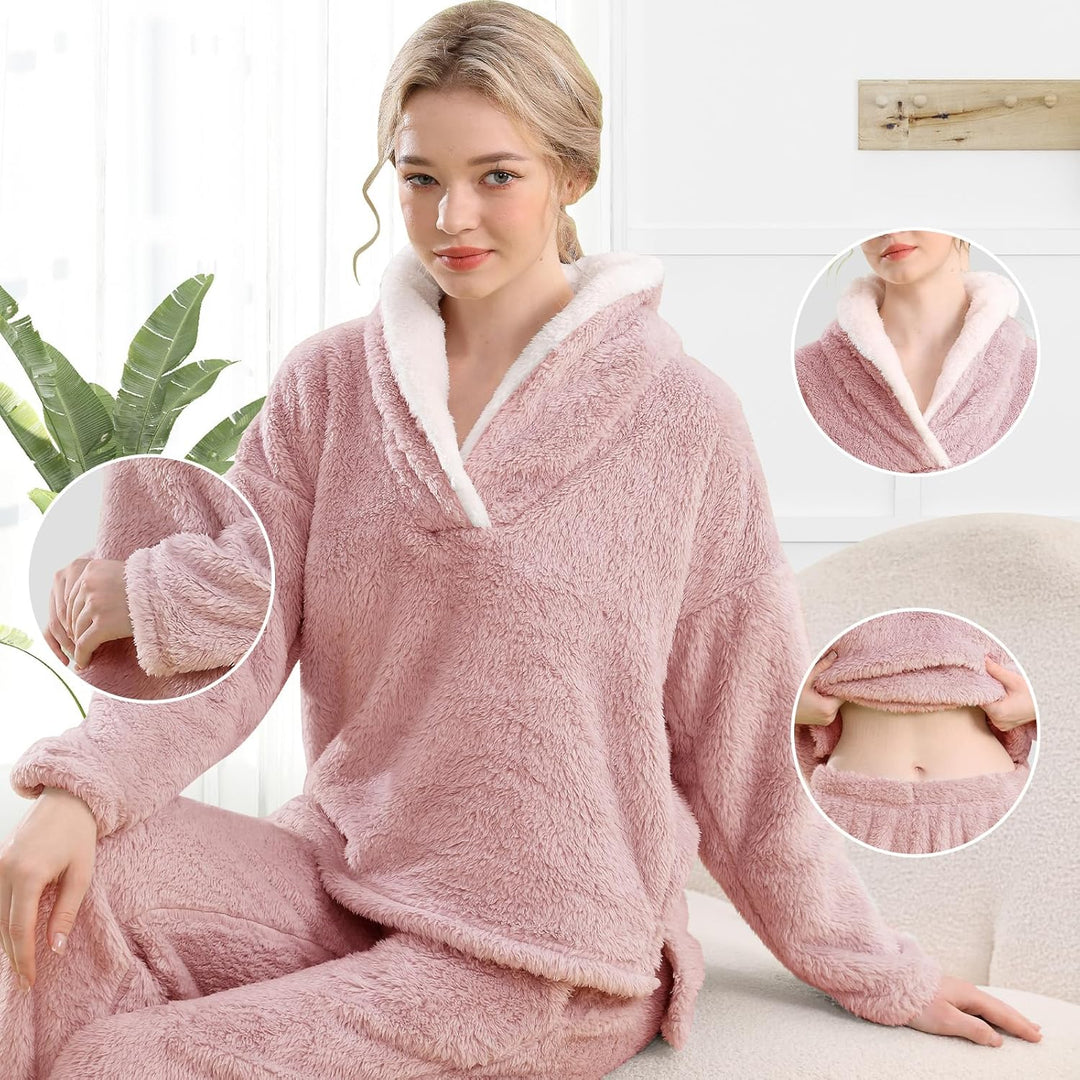 Fluffy Pyjama Set for Women - CozyPlush-Dark blue-S-The Livary