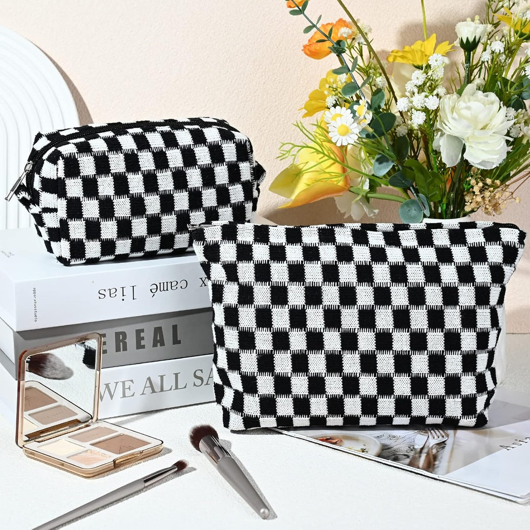 Must-Have Checked Make-up Bag Set-Black-The Livary